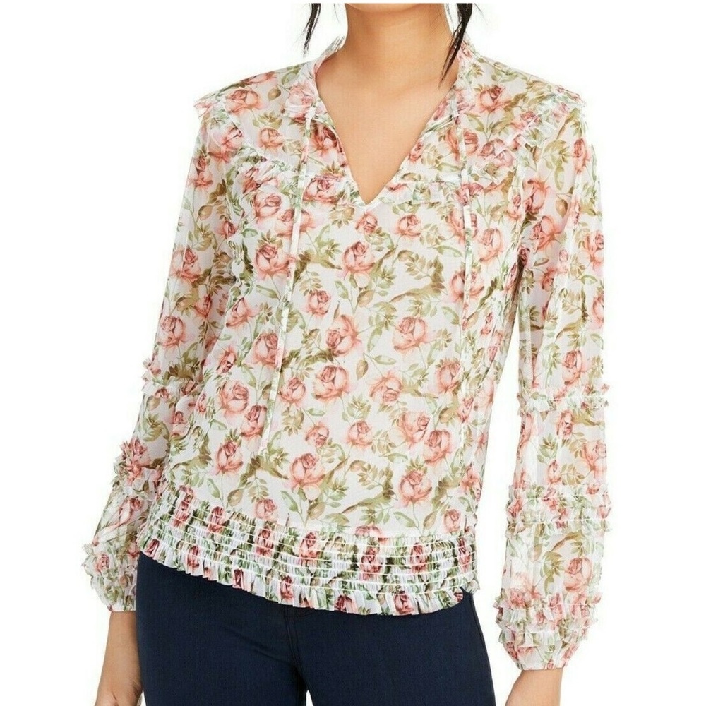 INC Printed Smocked Blouse Margarate Flora XL